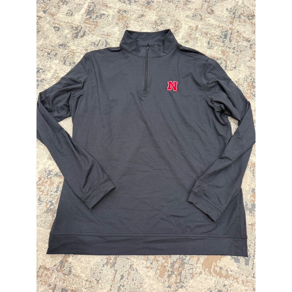 Rhoback Mens Nebraska Huskers Quarter Zip Pullover Black Performance Large